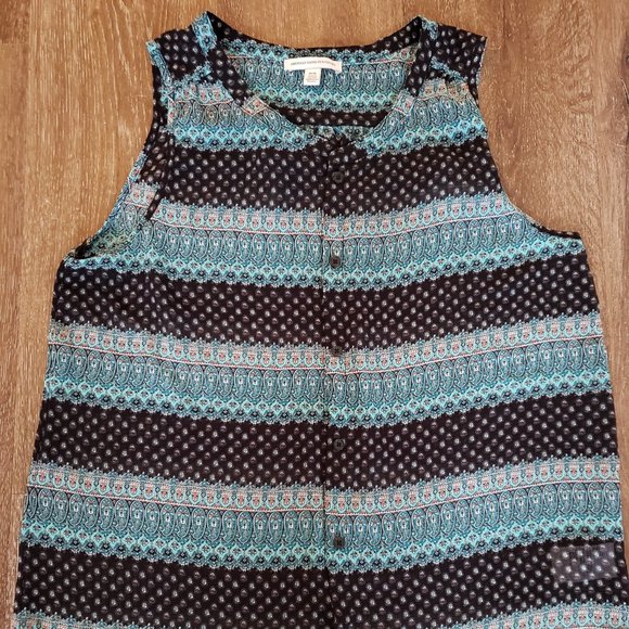 3/$30 American Eagle Boho Blue Button Down Shell Top, Size M Bohemian Print Tank - Picture 1 of 6